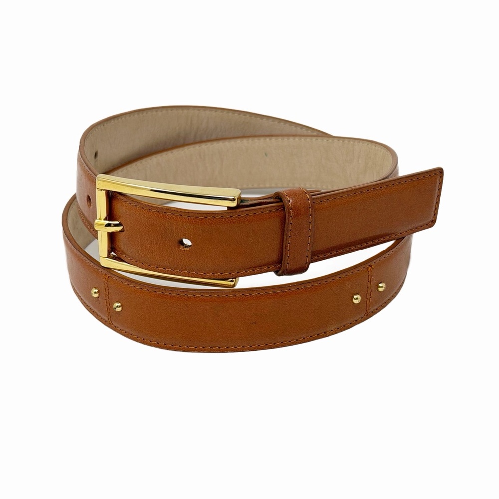 Saks Fifth Avenue Brown Leather Belt with Gold Tone Buckle Size M Made in Italy
